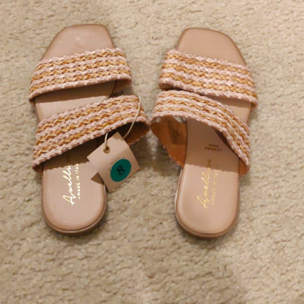 New Avellini Made in Italy Braided Band Sandals Women  Tan/blush pink
